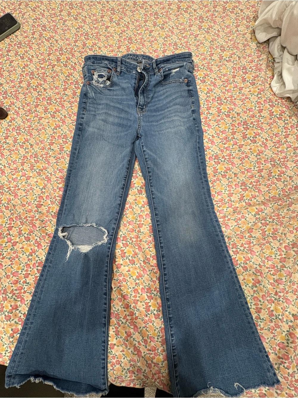 American Eagle Outfitters Distressed Blue Flare Jeans